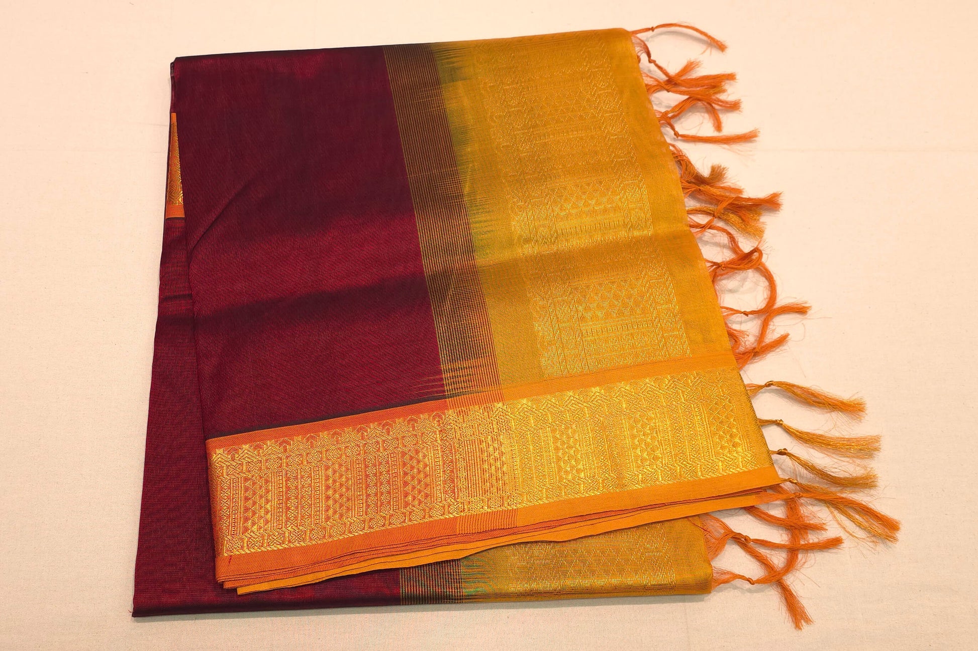 Dark maroon silk cotton saree