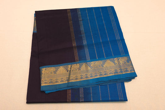 Dark ink blue silk cotton saree