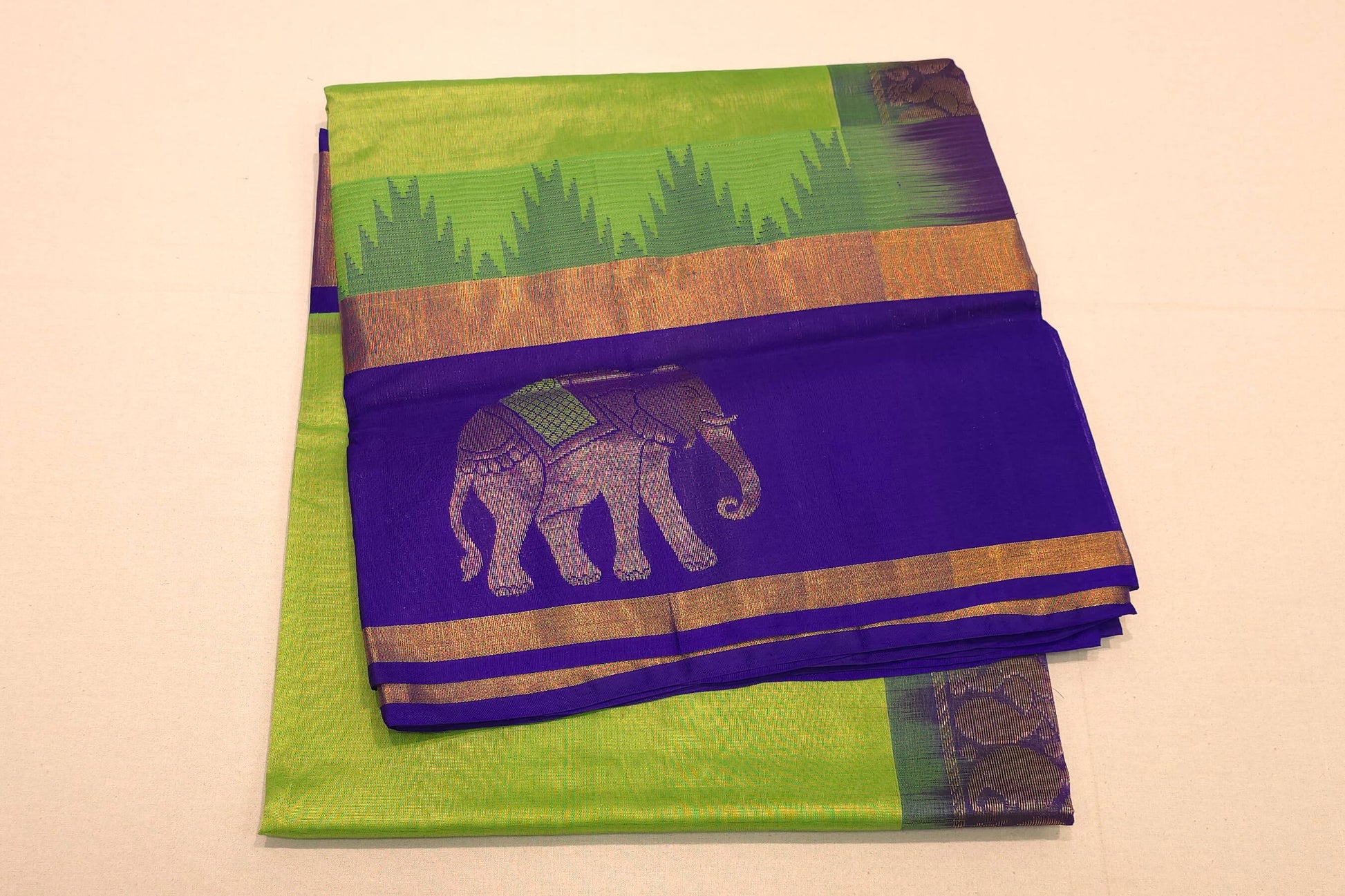 Fluorescent green silk cotton saree