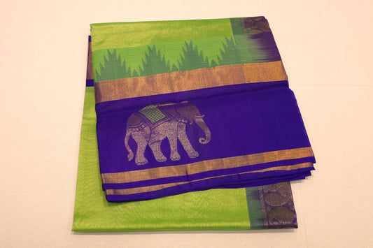 Fluorescent green silk cotton saree