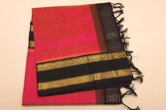 Orange and pink silk cotton saree