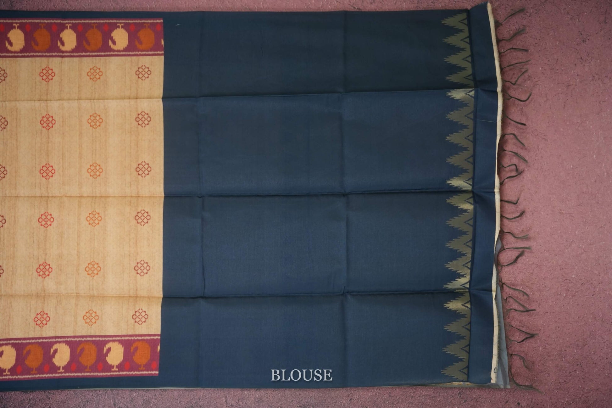 Beige semi tussar silk saree blouse