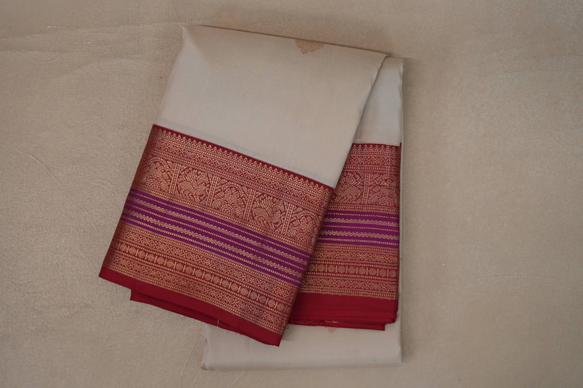 Light Beige with Red Borders Soft Silk Saree