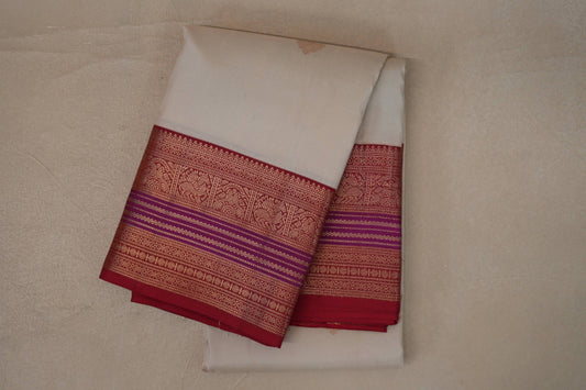 Light Beige with Red Borders Soft Silk Saree