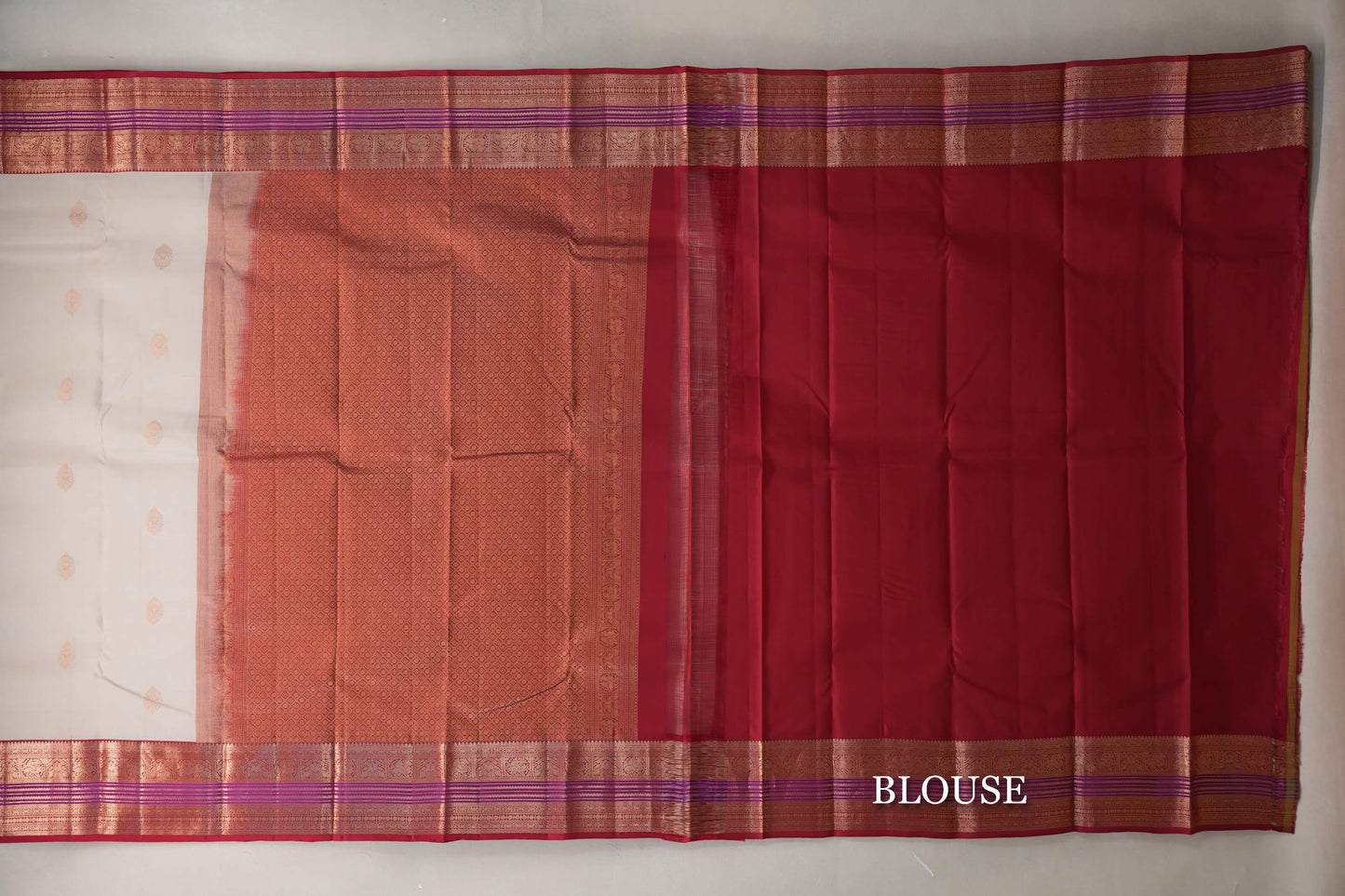 Light Beige with Red Borders Soft Silk Saree blouse