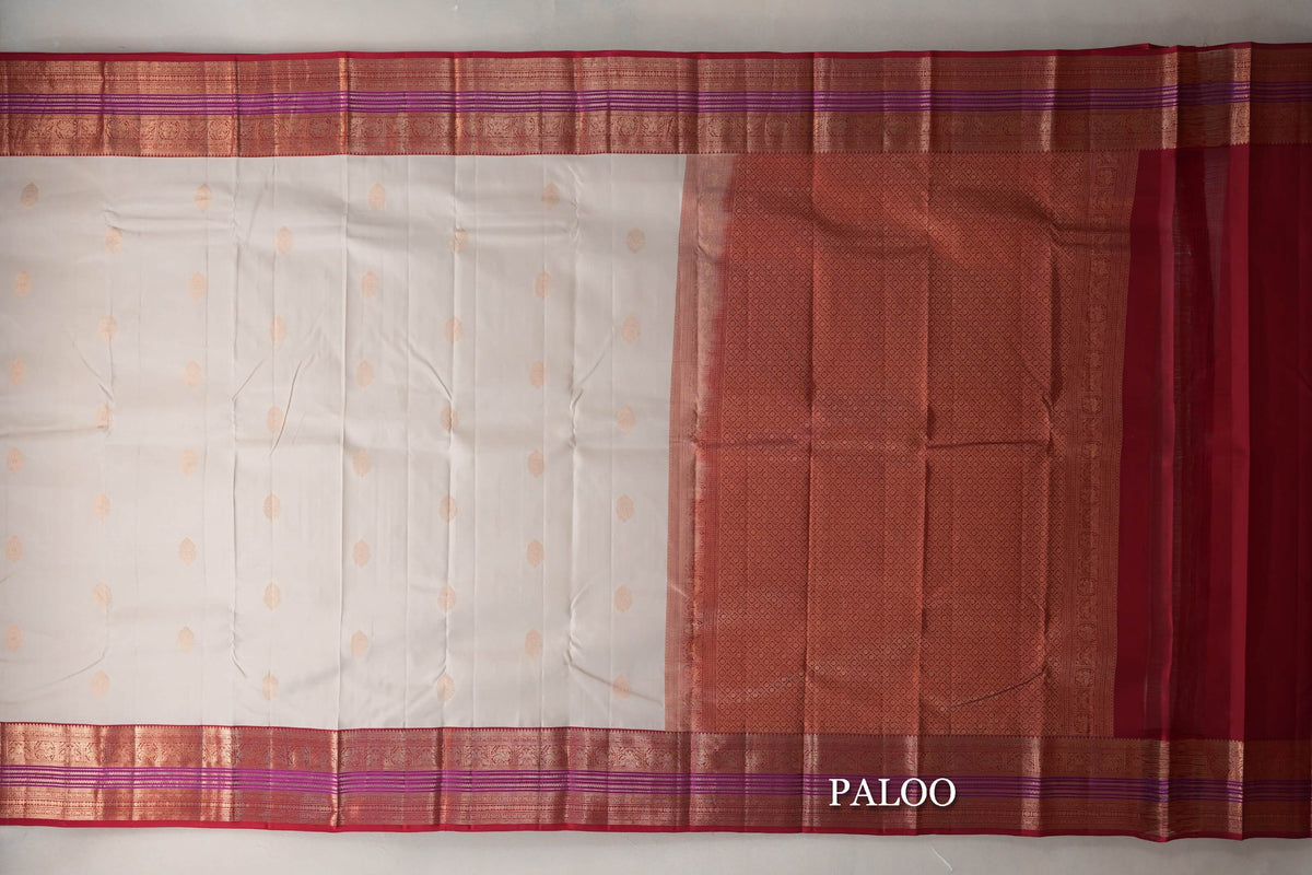 Light Beige with Red Borders Soft Silk Saree paloo