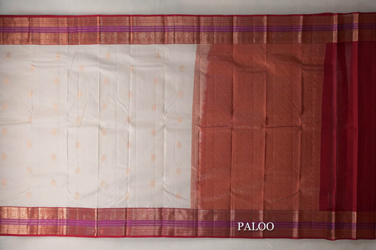 Light Beige with Red Borders Soft Silk Saree paloo