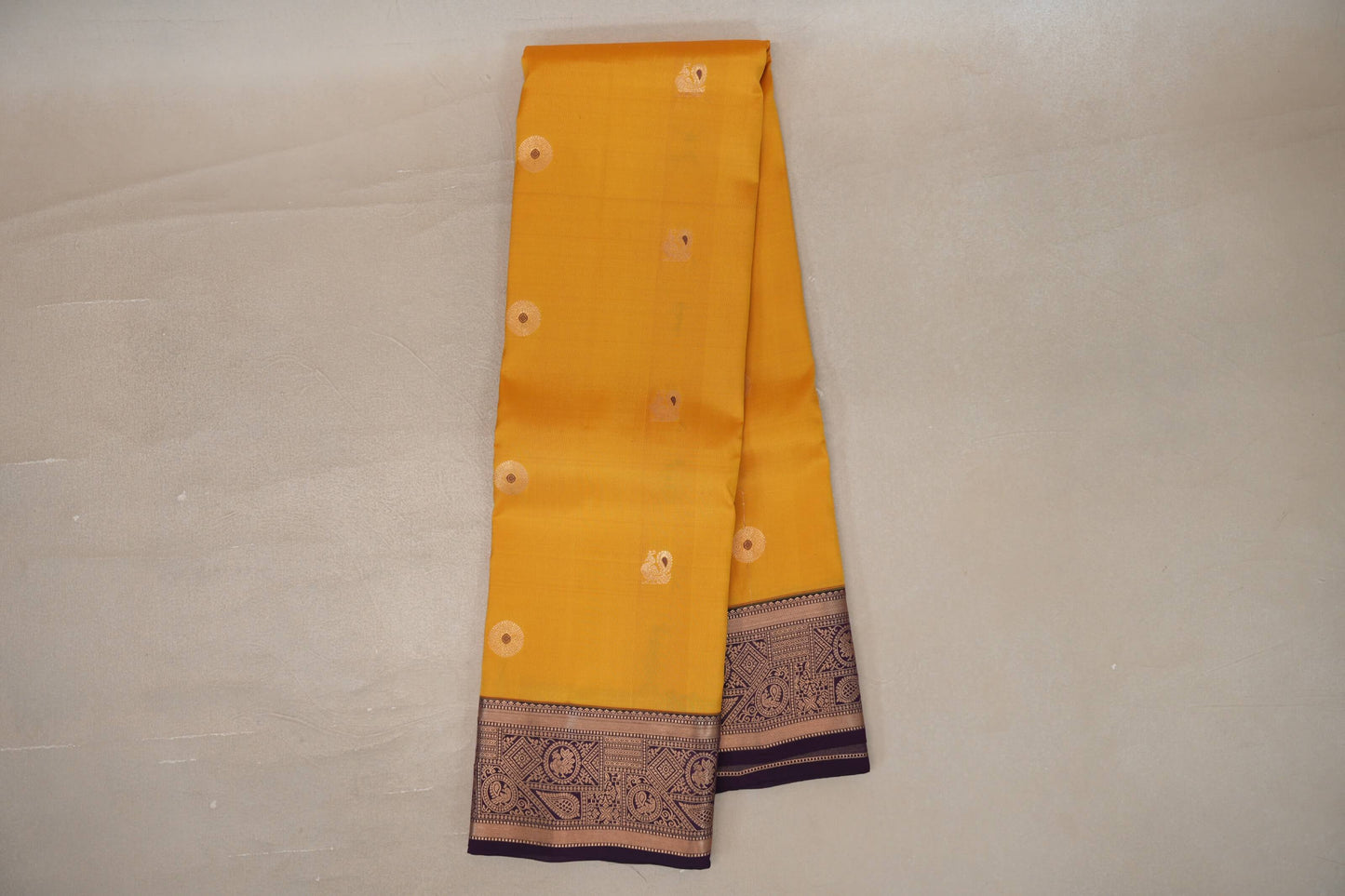 Online Bright Yellow with Deep Plum Borders Soft Silk Saree