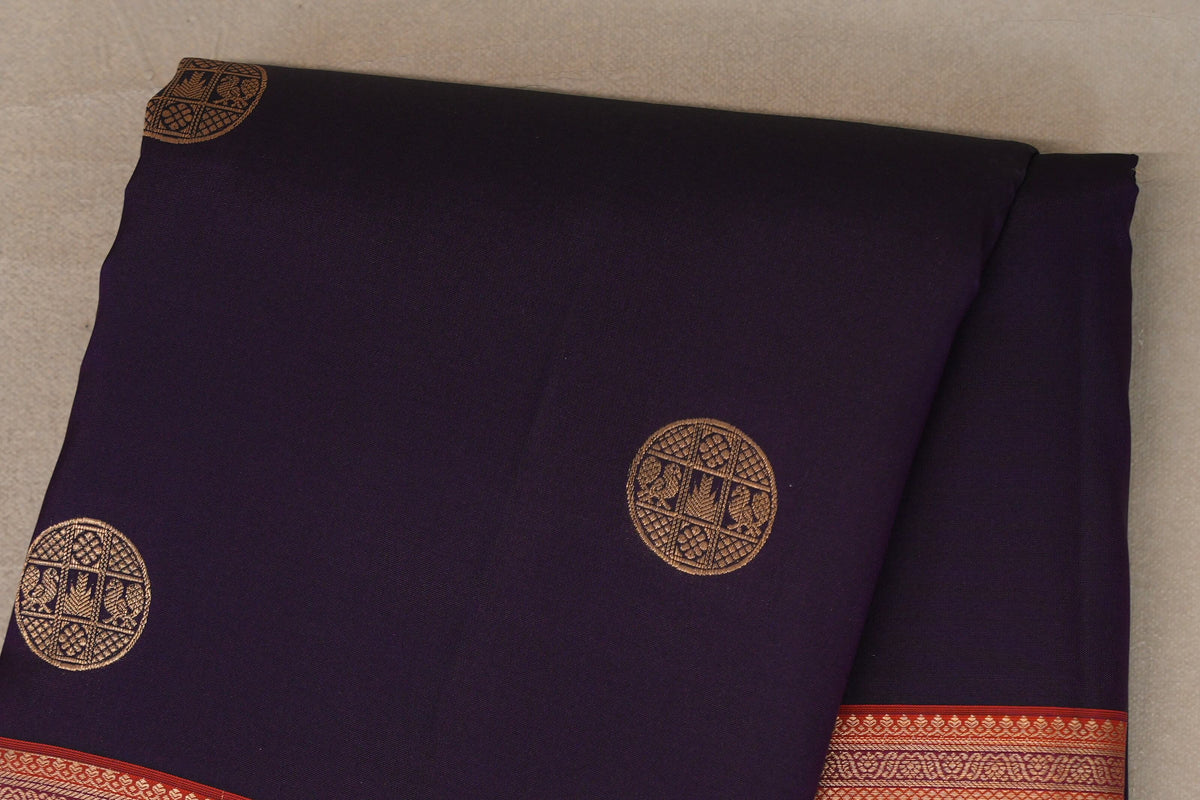 Deep Purple with Bright Orange Borders Soft Silk Saree body