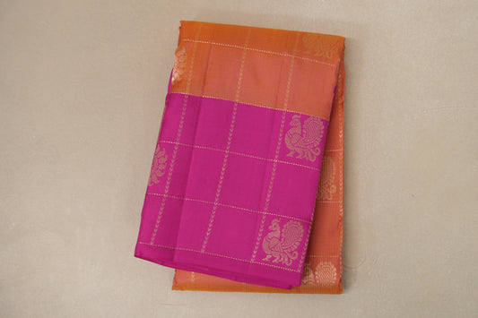 Peach with pink border Light Weight Kanjivaram Silk Saree by Shreenivas Silks 