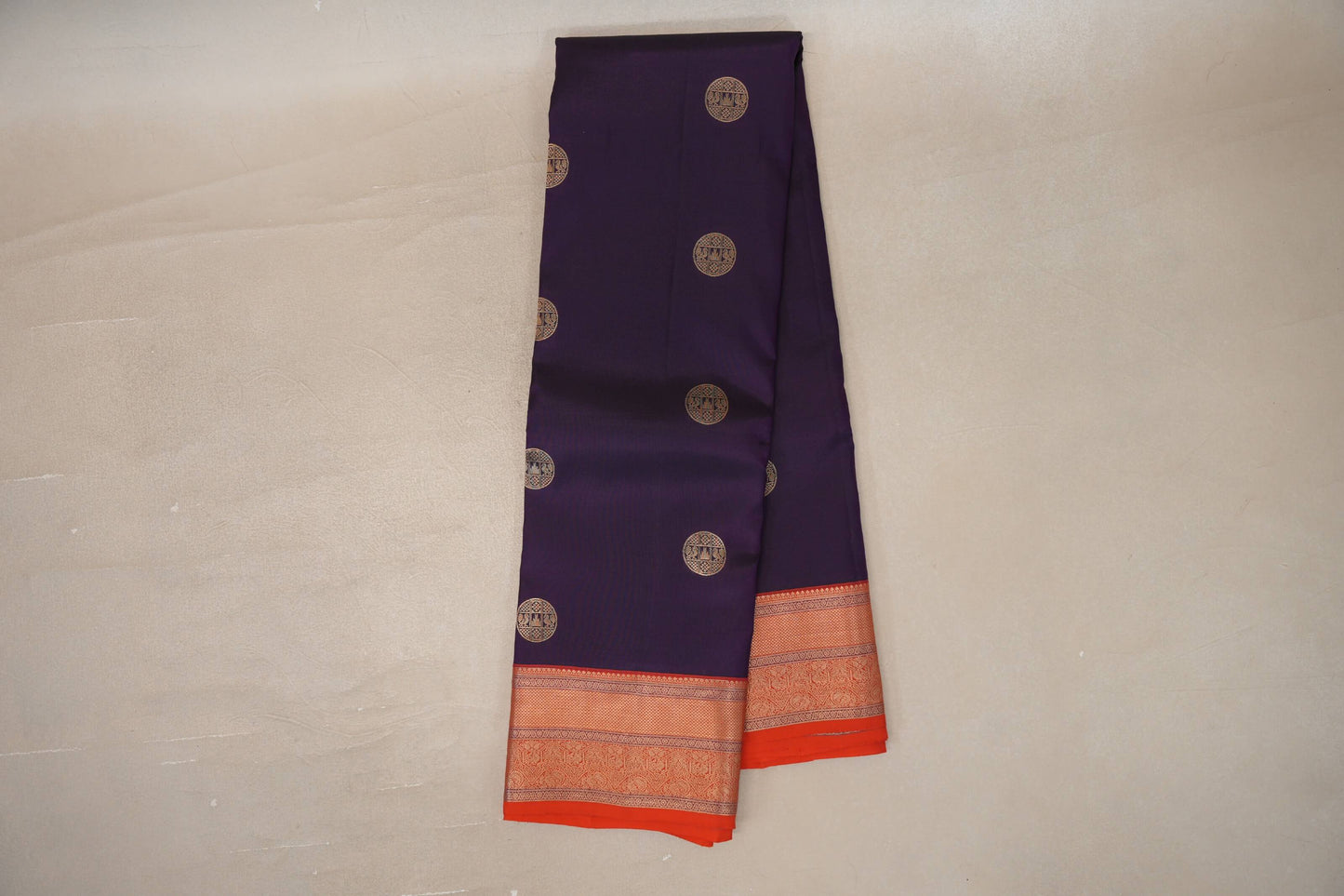 Online Deep Purple with Bright Orange Borders Soft Silk Saree