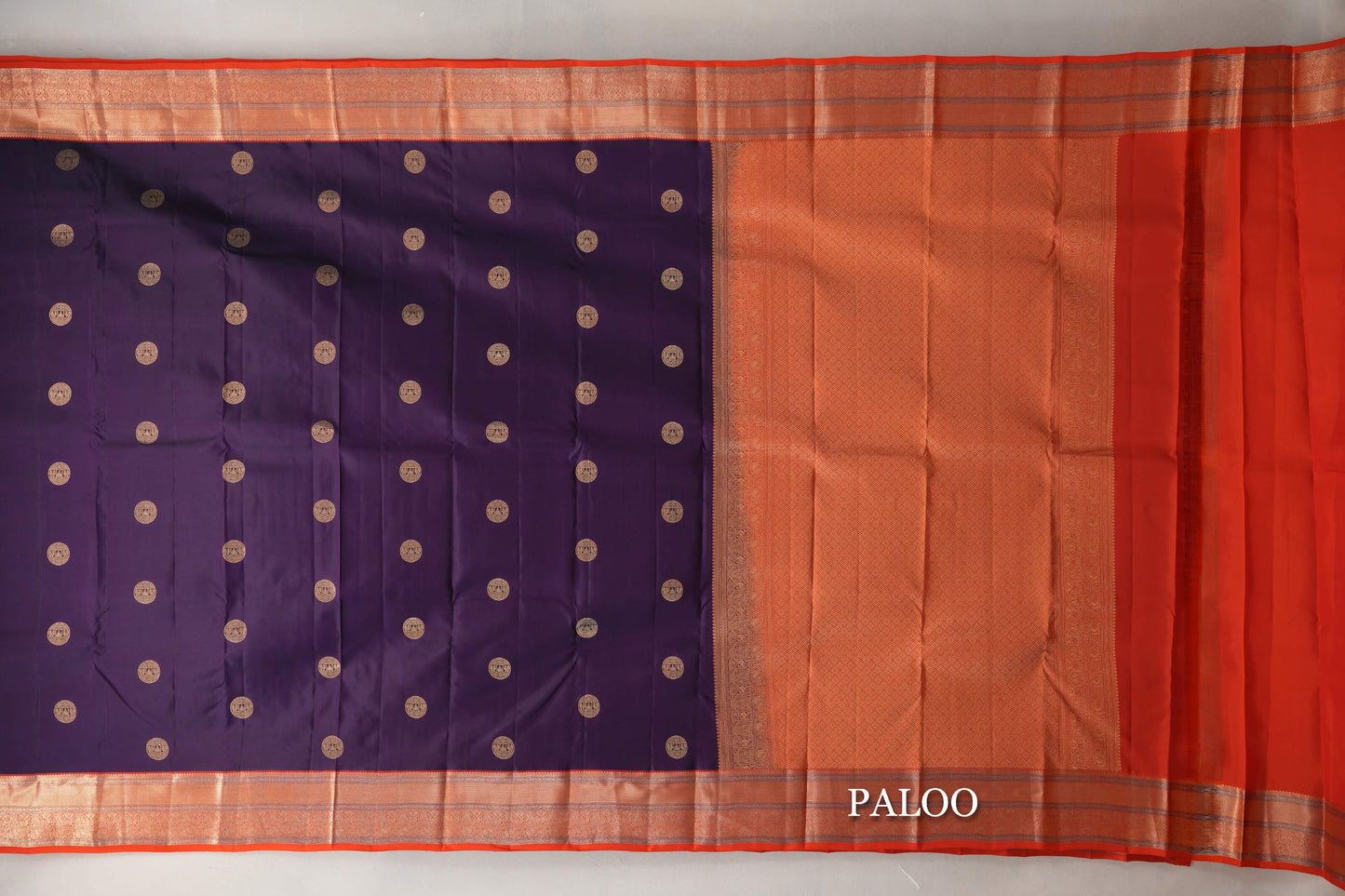Deep Purple with Bright Orange Borders Soft Silk Saree paloo