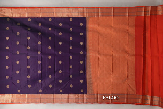 Deep Purple with Bright Orange Borders Soft Silk Saree paloo
