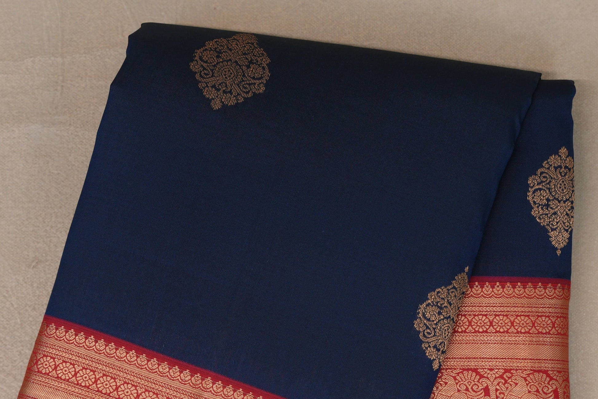 Navy Blue with Bright Red Borders Soft Silk Saree body