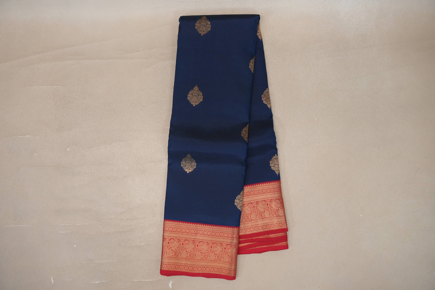 Online Navy Blue with Bright Red Borders Soft Silk Saree
