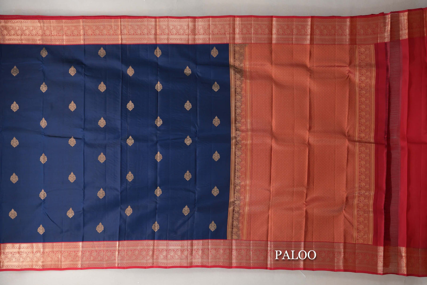 Navy Blue with Bright Red Borders Soft Silk Saree paloo