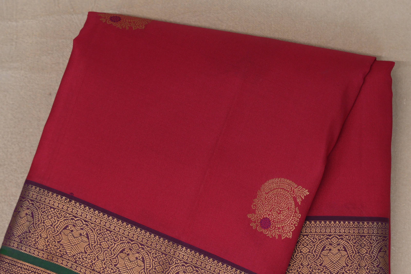 Bright Rani Pink with Deep Purple Borders Soft Silk Saree body