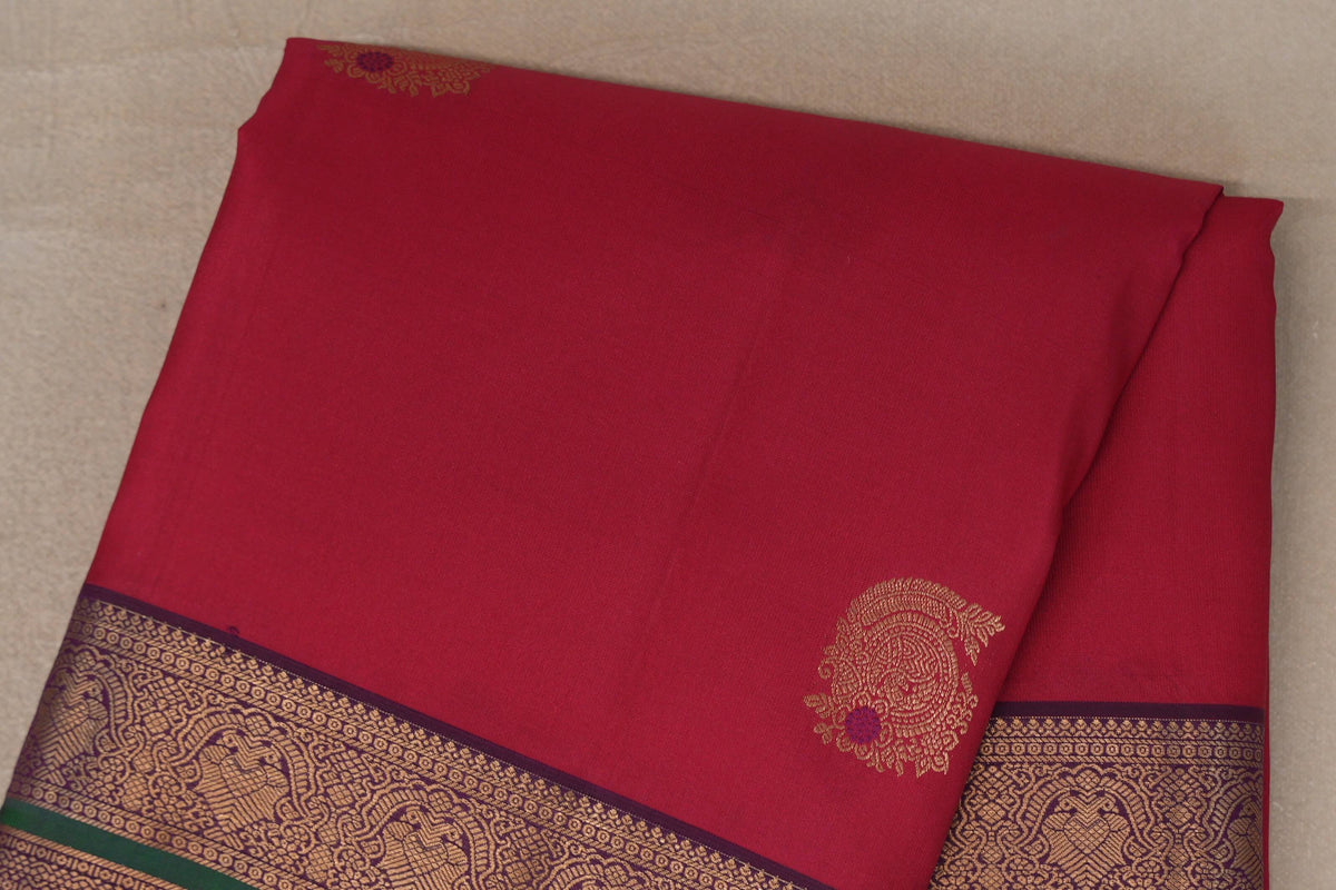 Bright Rani Pink with Deep Purple Borders Soft Silk Saree body