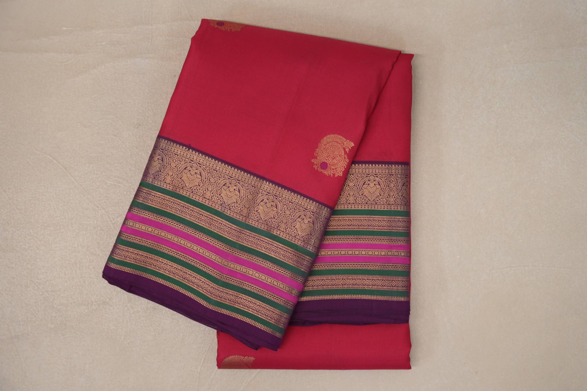 Bright Rani Pink with Deep Purple Borders Soft Silk Saree
