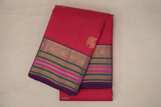 Bright Rani Pink with Deep Purple Borders Soft Silk Saree