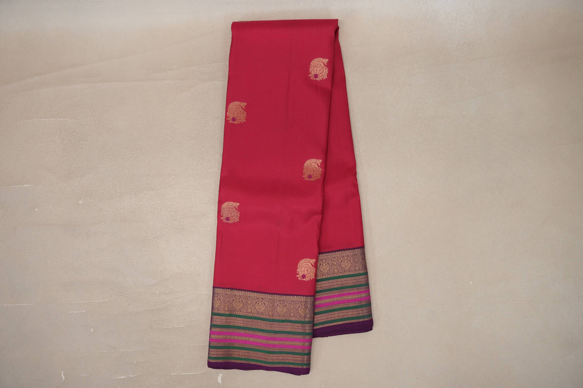 Online Bright Rani Pink with Deep Purple Borders Soft Silk Saree