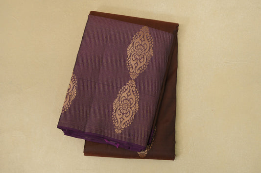 folded Coffee Brown with Dark Magenta Borders Light Weight Kanjivaram Silk Saree