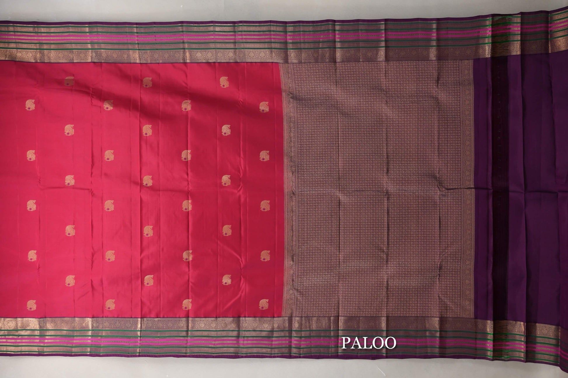 Bright Rani Pink with Deep Purple Borders Soft Silk Saree paloo