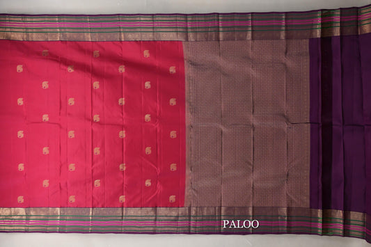 Bright Rani Pink with Deep Purple Borders Soft Silk Saree paloo