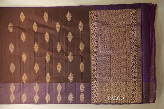 Coffee Brown with Dark Magenta Borders Light Weight Kanjivaram Silk Saree paloo
