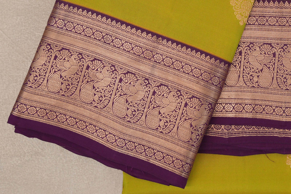 Dual Tone of Green & Yellow Soft Silk Saree border
