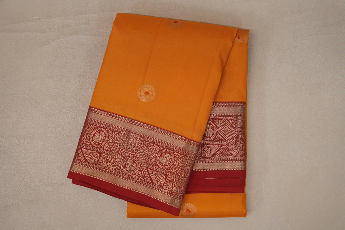 Mango Orange with Bright Red Borders Soft Silk Saree