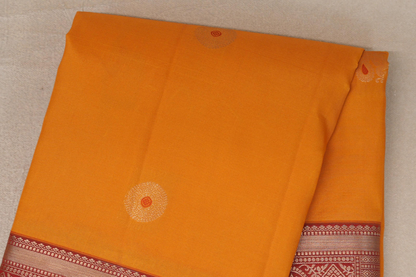 Mango Orange with Bright Red Borders Soft Silk Saree body