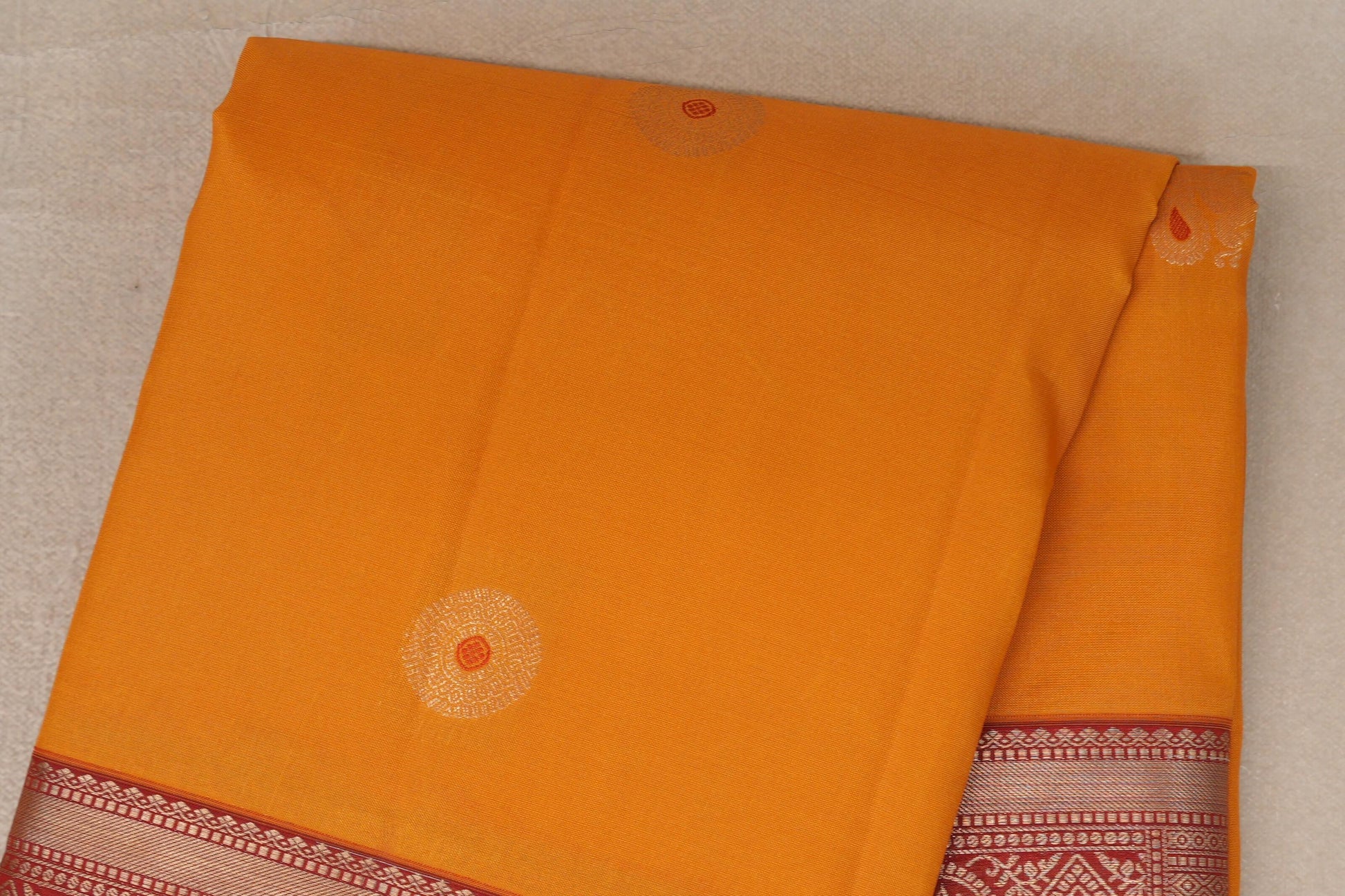 Mango Orange with Bright Red Borders Soft Silk Saree body