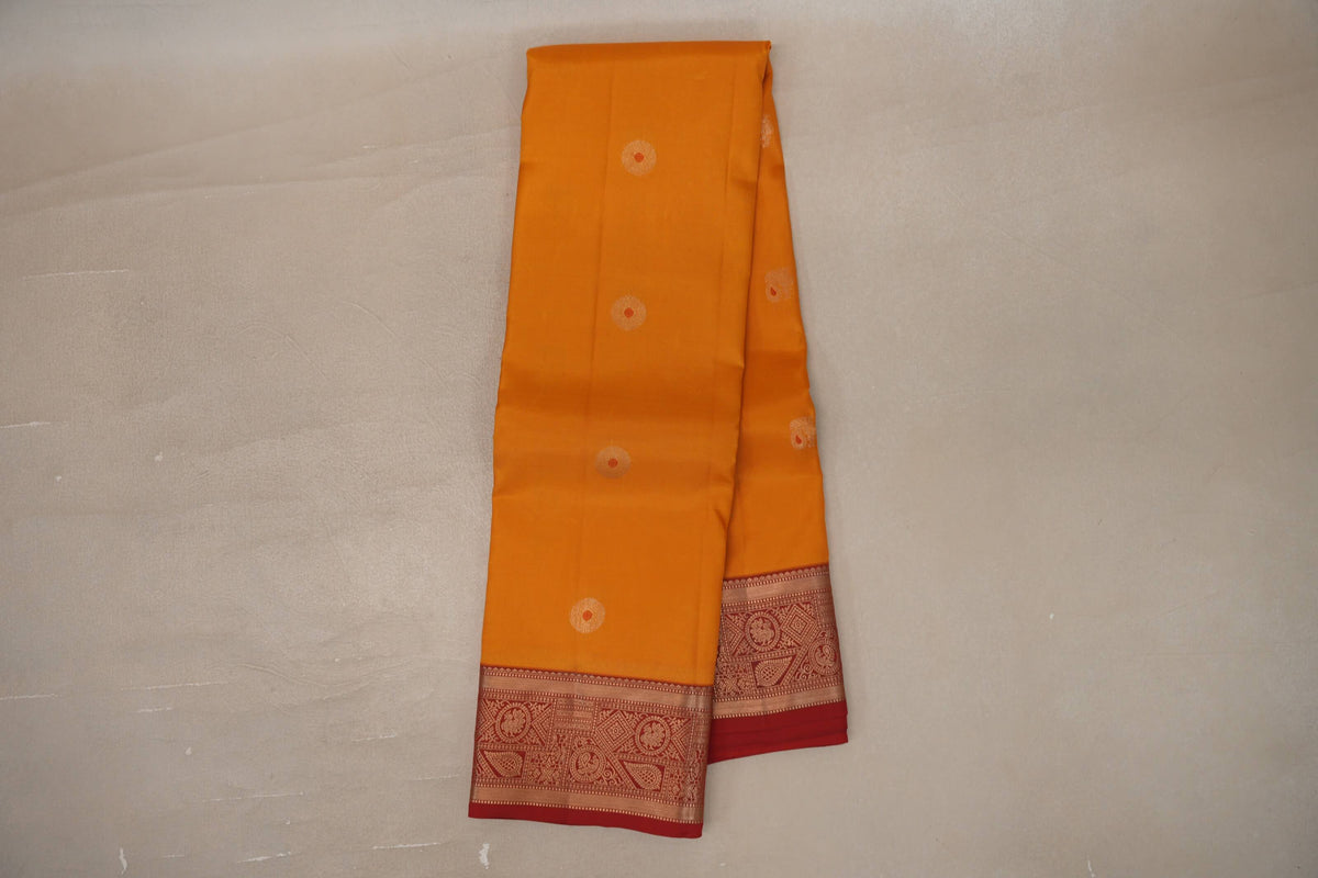 Online Mango Orange with Bright Red Borders Soft Silk Saree