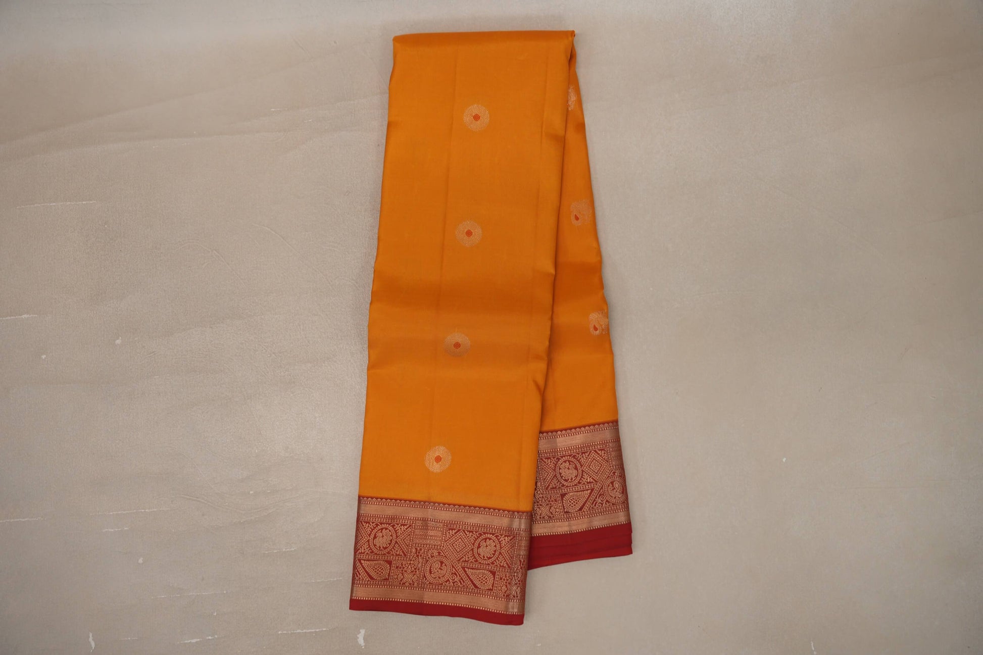 Online Mango Orange with Bright Red Borders Soft Silk Saree