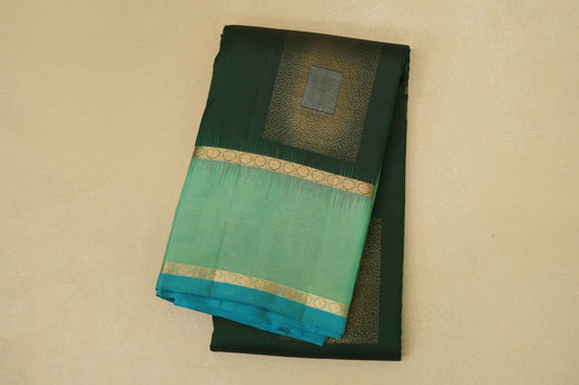 folded Deep Bottle Green with Mint Green Borders Light Weight Kanjivaram Silk Saree