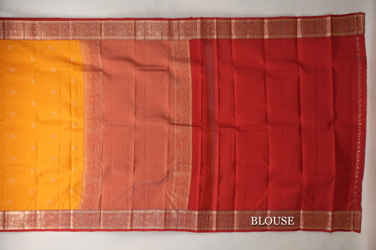 Mango Orange with Bright Red Borders Soft Silk Saree blouse