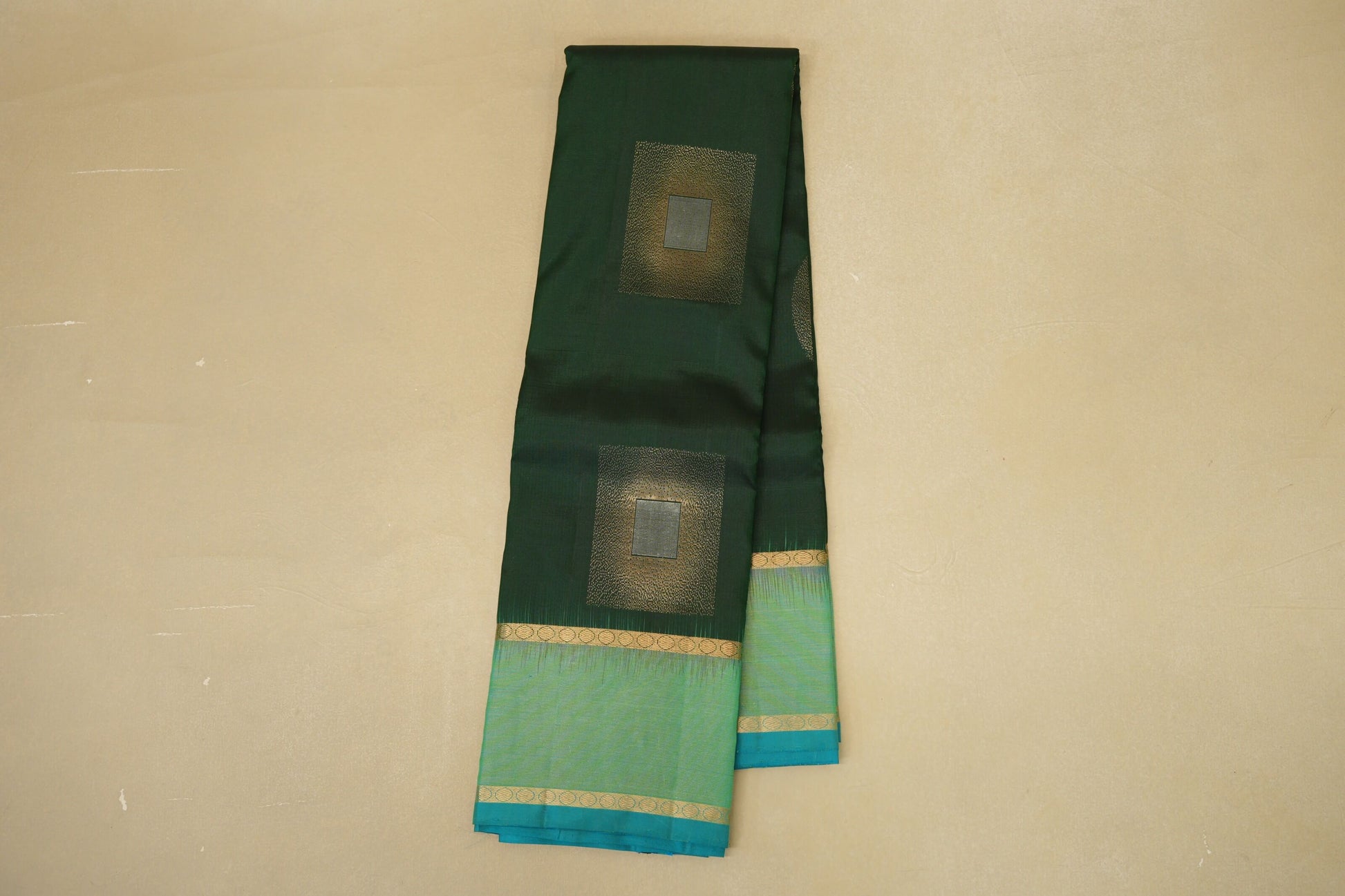 Deep Bottle Green with Mint Green Borders Light Weight Kanjivaram Silk Saree
