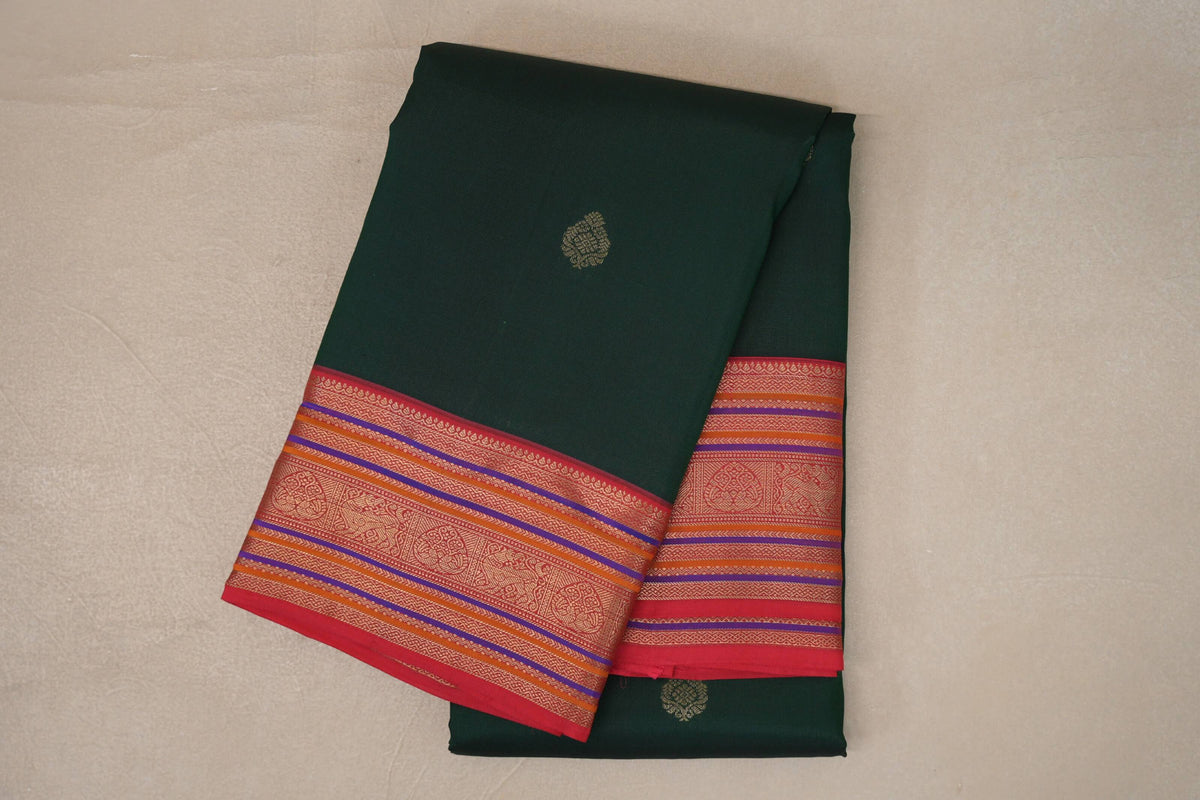 Deep Bottle Green with Multi Color Borders Soft Silk Saree