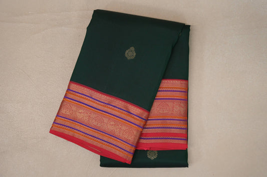 Deep Bottle Green with Multi Color Borders Soft Silk Saree