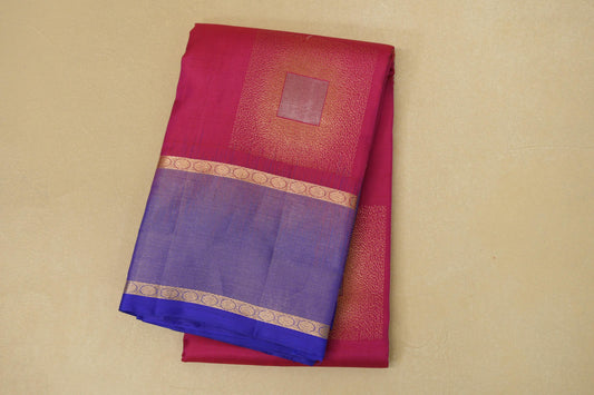 folded Bright Rani Pink Light Weight Kanjivaram Silk Saree 