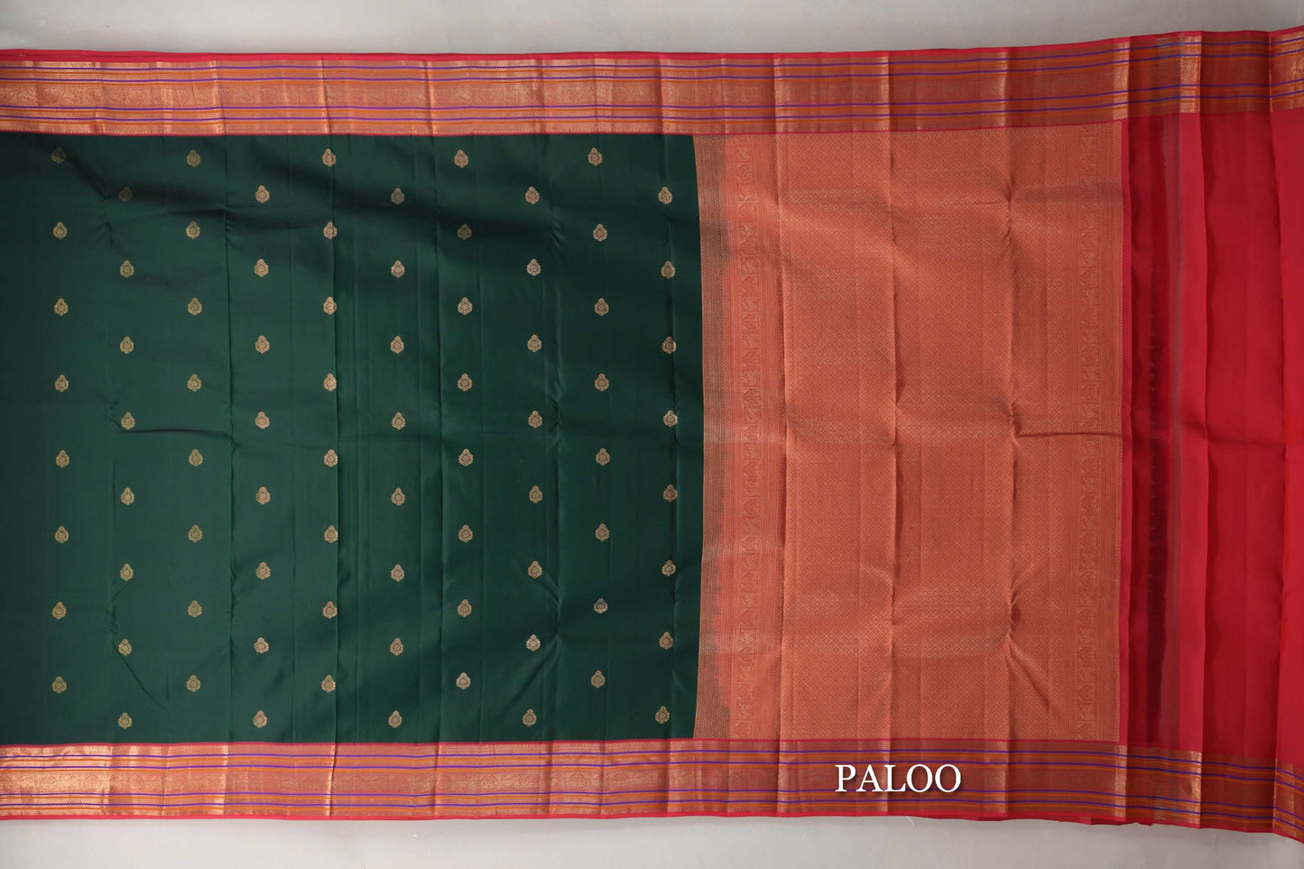 Deep Bottle Green with Multi Color Borders Soft Silk Saree paloo