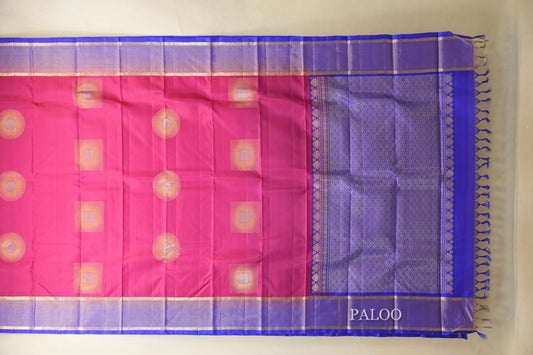  Bright Rani Pink Light Weight Kanjivaram Silk Saree  paloo