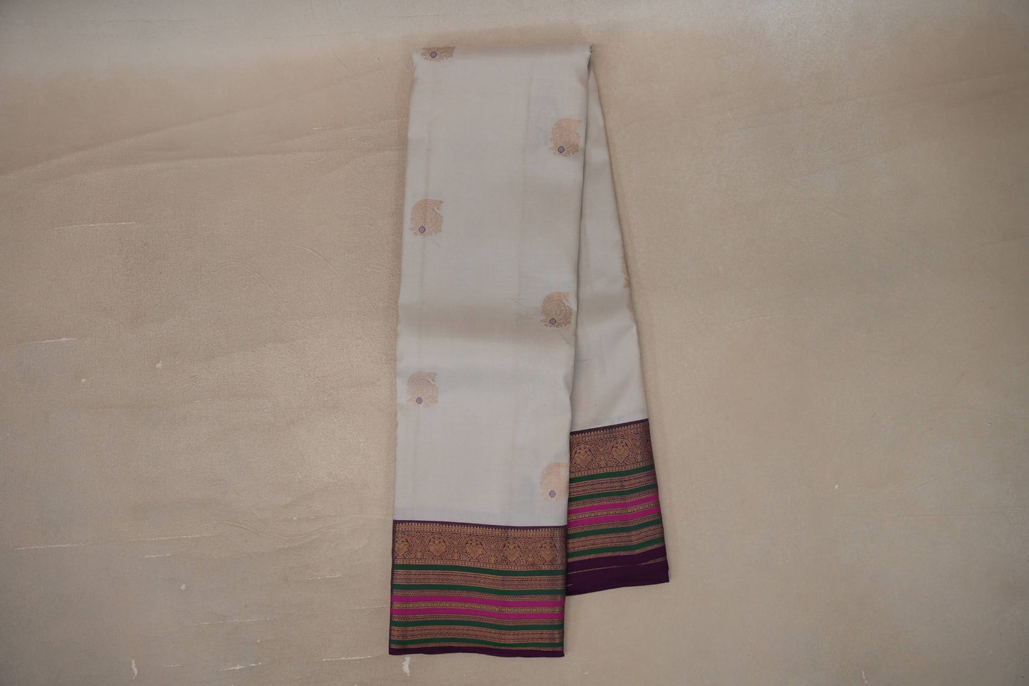 Online Light Beige with Multi Color Borders Soft Silk Saree 
