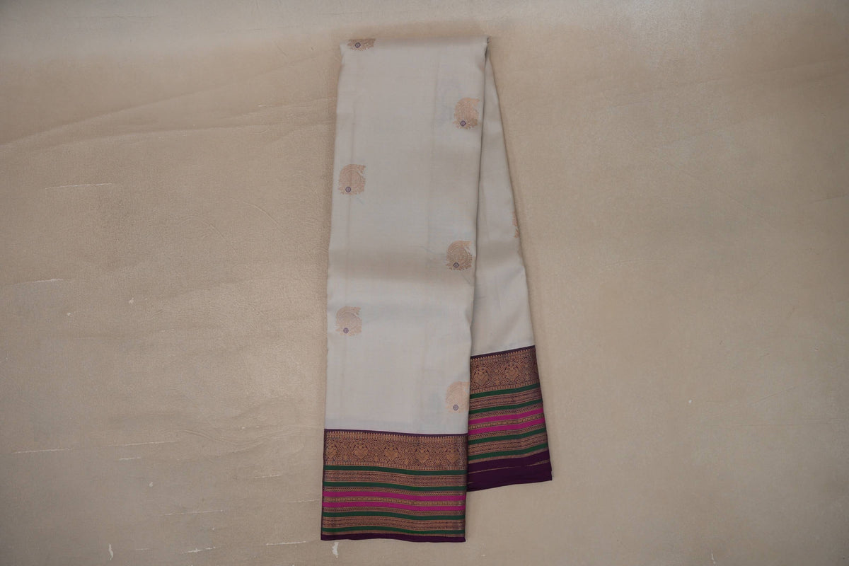 Online Light Beige with Multi Color Borders Soft Silk Saree 