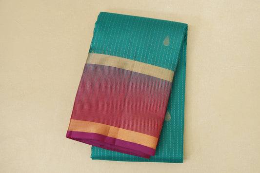 Aqua Green with Deep Magenta Borders Light Weight Kanjivaram Silk Saree SS8827