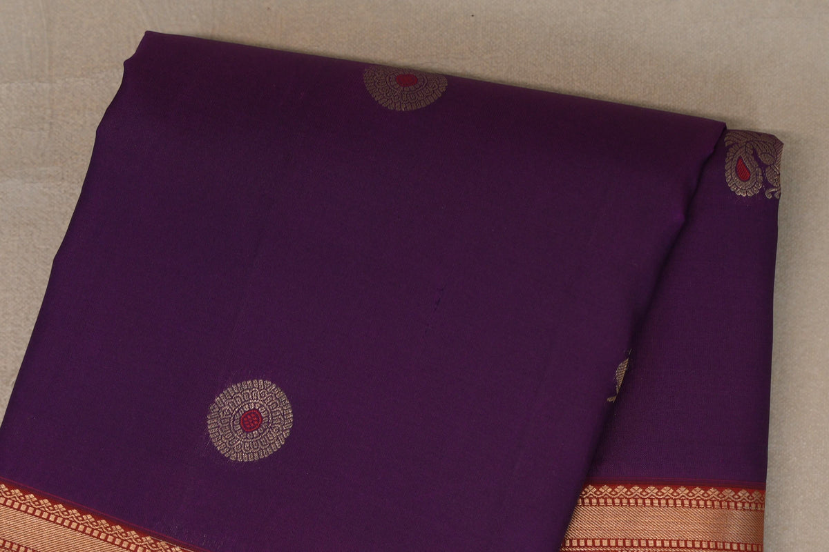 Deep Purple with Tomato Red Borders Soft Silk Saree body