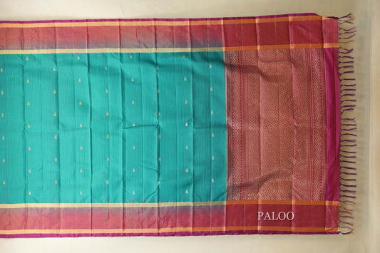 Aqua Green with Deep Magenta Borders Light Weight Kanjivaram Silk Saree SS8827