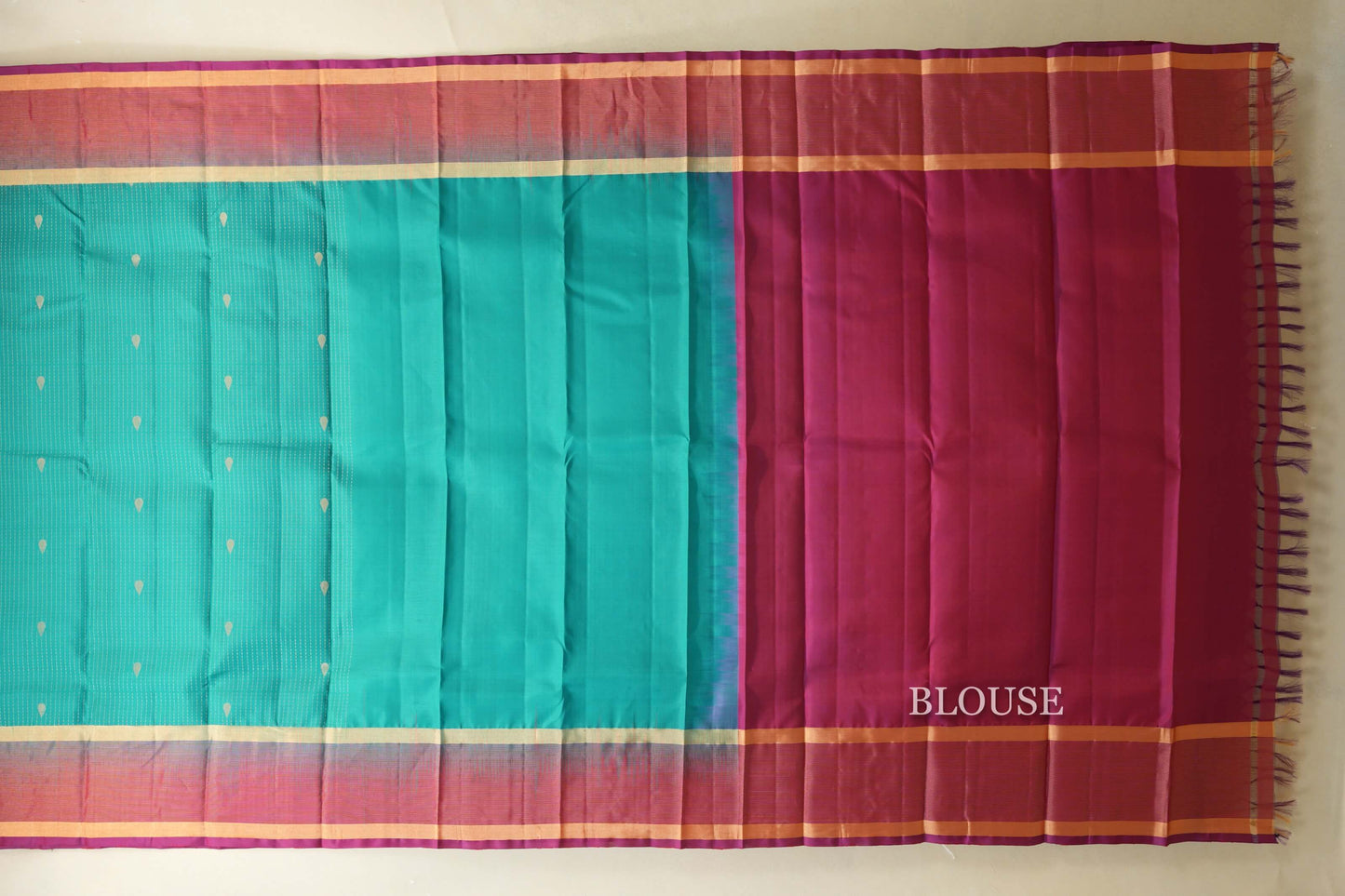 Aqua Green with Deep Magenta Borders Light Weight Kanjivaram Silk Saree SS8827