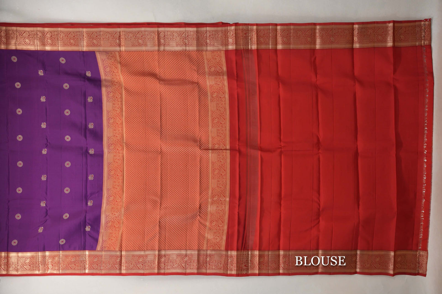 Deep Purple with Tomato Red Borders Soft Silk Saree blouse